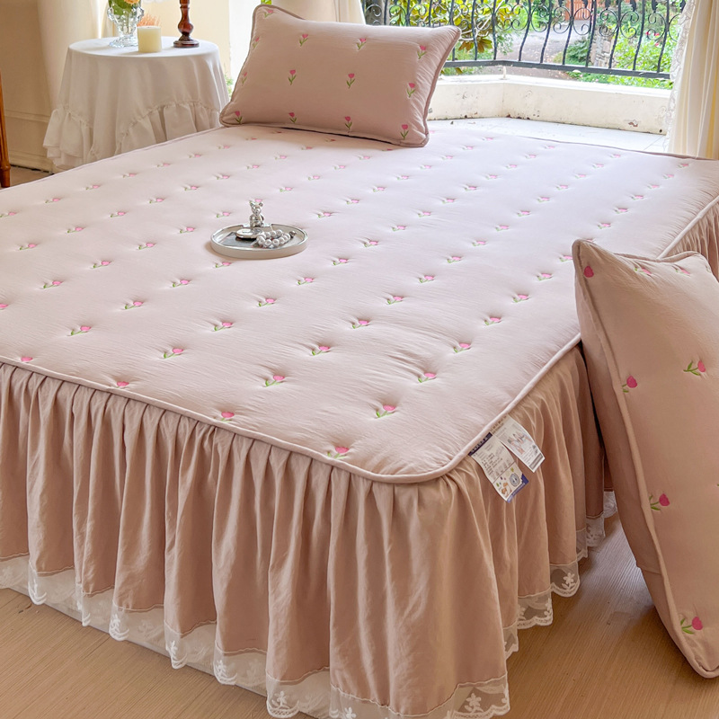 Embroidery Quilt Cover - Утолщенная стеганая хлопковая юбка-кровать с наволочкой