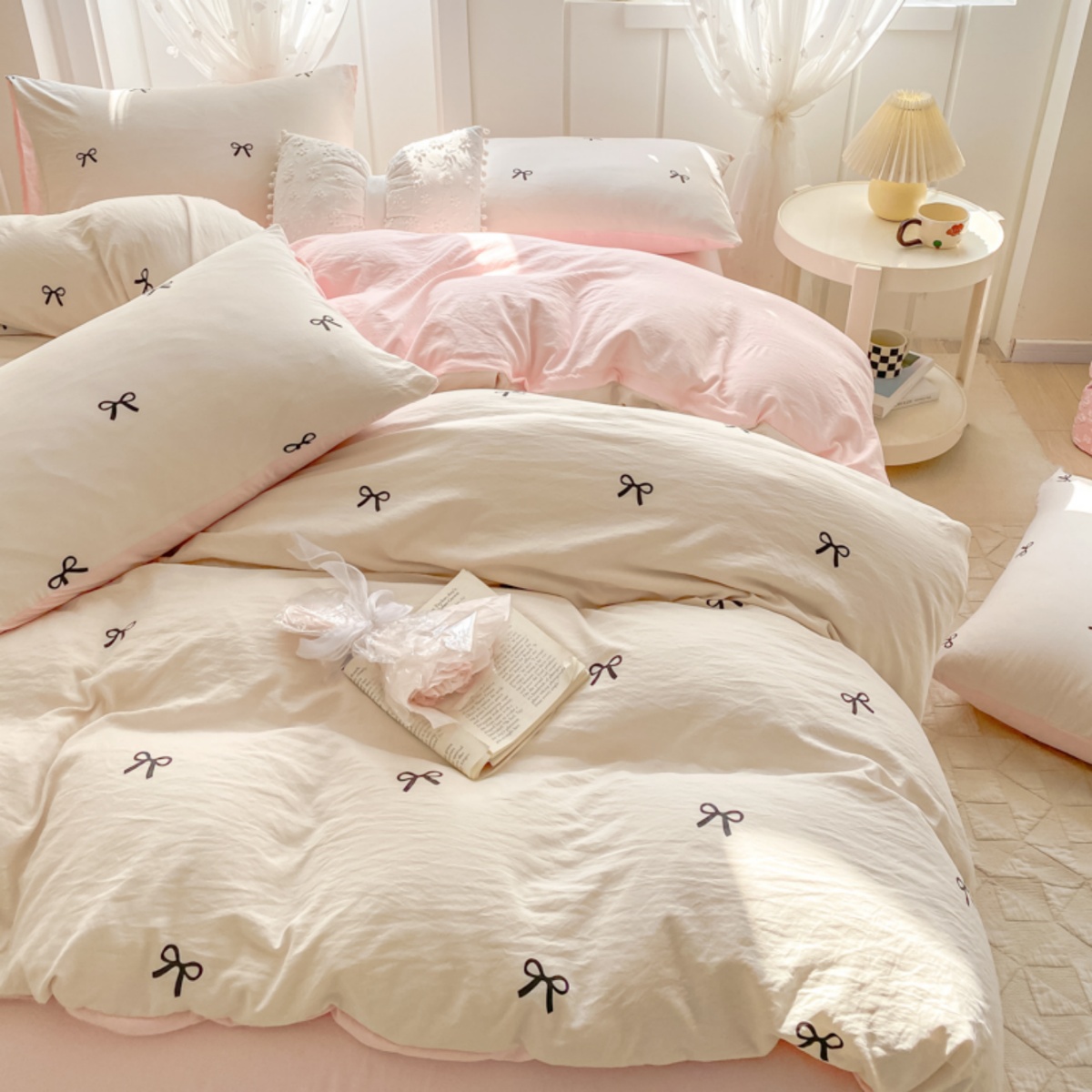 Embroidery Quilt Cover - Комплект простыней из трех предметов, розовый