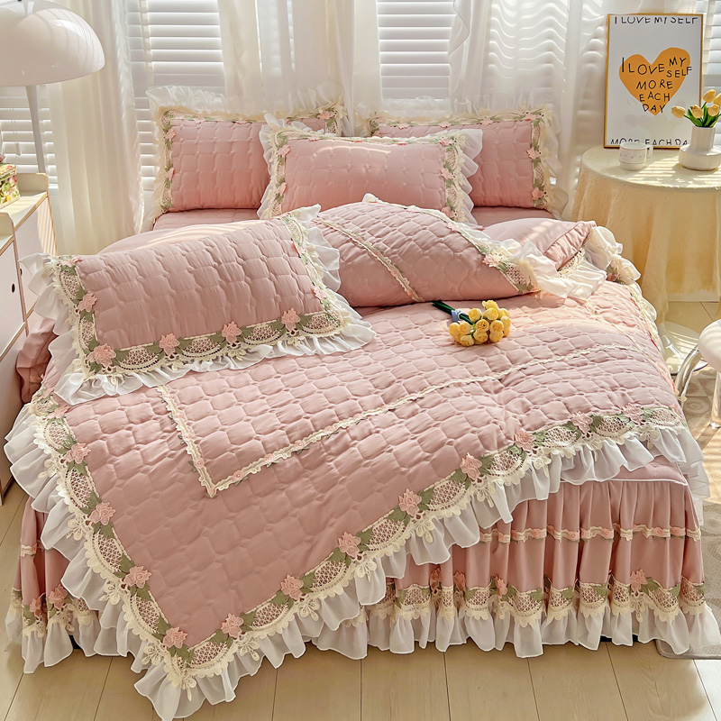 Embroidery Quilt Cover - Розовый комплект постельного белья в Корейском