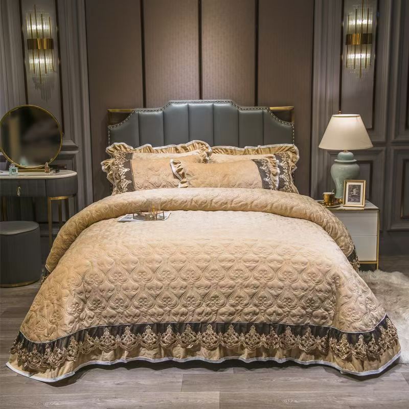 Embroidery Quilt Cover - Роскошное европейское бархатное стеганое покрывало с